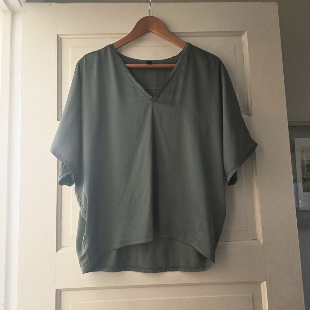 White House Black Market Olive V-Neck Blouse